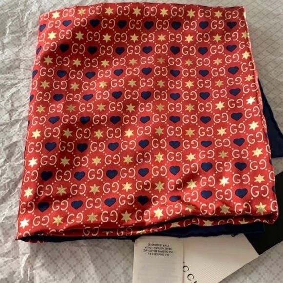 Wool GG Monogram Stars Hearts Scarf Blue Multicolor - Picture 1 of 5